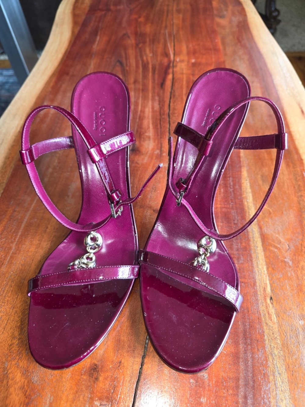 Gucci Patent Leather Strappy Sandals in Deep Burgundy - Picture 3 of 6